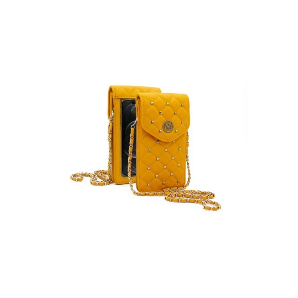 NWT- Badgley Mischka Yellow Phone Case with pearl detail